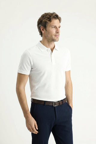  Beyaz Polo Yaka Slim Fit Nakışlı %100 Pamuk Tişört