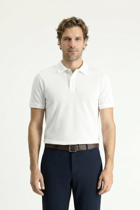 White Polo Shirt Slim Fit Embroidered 100% Cotton