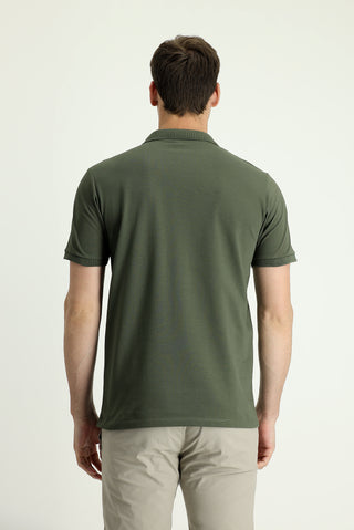  Orta Haki Polo Yaka Slim Fit Nakışlı %100 Pamuk Tişört