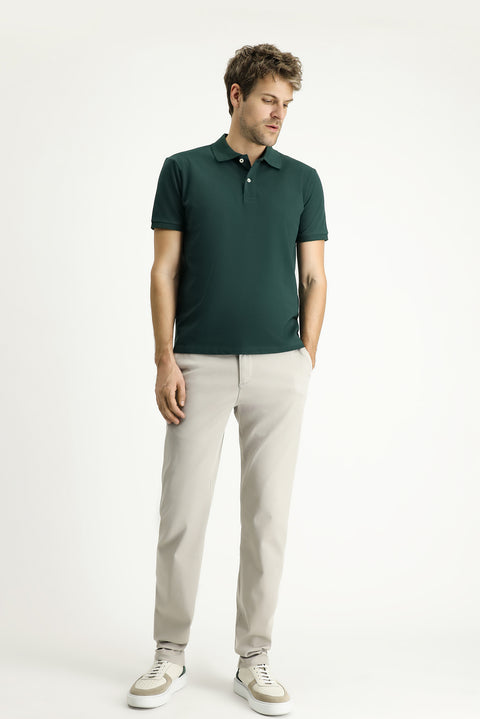 Dark Green Polo Shirt, Slim Fit, Embroidered, 100% Cotton