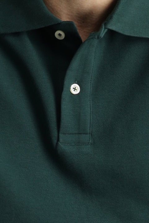 Dark Green Polo Shirt, Slim Fit, Embroidered, 100% Cotton