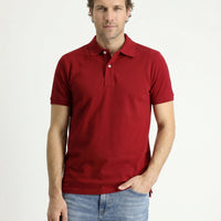 Dark Red Polo Shirt Slim Fit Embroidered 100% Cotton