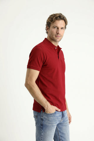  Koyu Kırmızı Polo Yaka Slim Fit Nakışlı %100 Pamuk Tişört