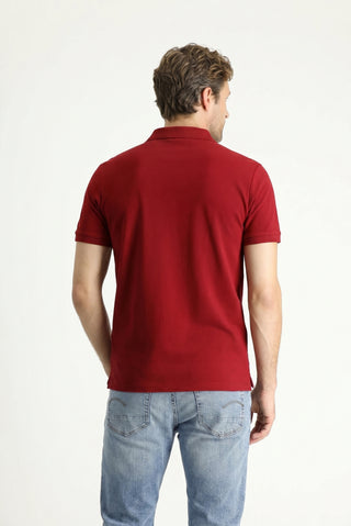  Koyu Kırmızı Polo Yaka Slim Fit Nakışlı %100 Pamuk Tişört