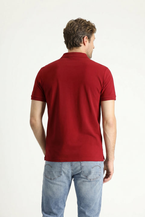 Dark Red Polo Shirt Slim Fit Embroidered 100% Cotton