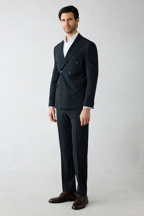 Dark Navy 7 Drop Slim Fit Narrow Cut Pointed Collar Double-Breasted Suit