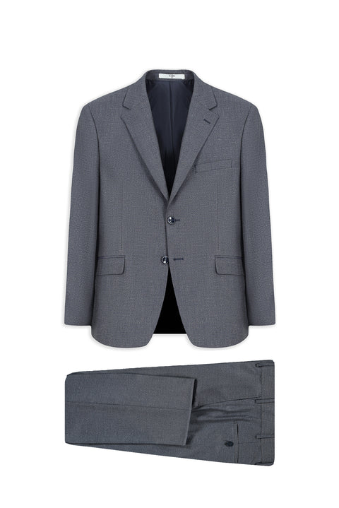 Light Navy Blue 4-Drop Relaxed Fit Comfortable Cut Mono-Neck Patterned Suit