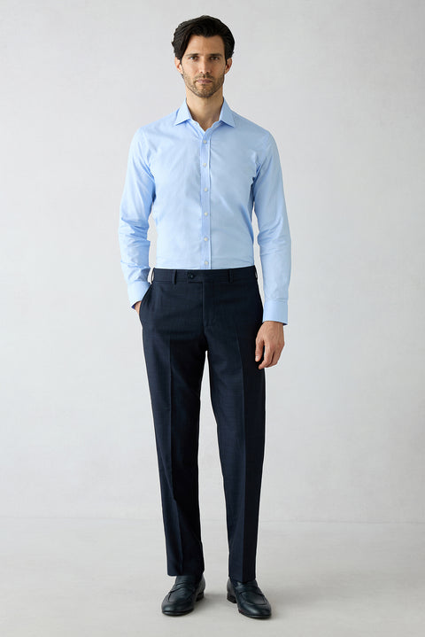 Koyu Lacivert 6 Drop Regular Fit Standart Kesim Sivri Yaka Kruvaze Ekose Takım Elbise