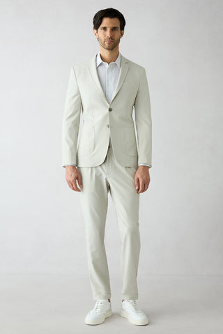  Ekru 7 Drop Super Slim Fit Eksra Dar Kesim Beli Lastikli Desenli Takım Elbise