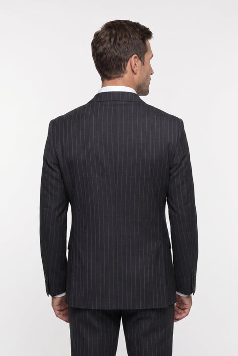 Dark Charcoal 7 Drop Slim Fit Peak Lapel Striped Double Breasted Suit