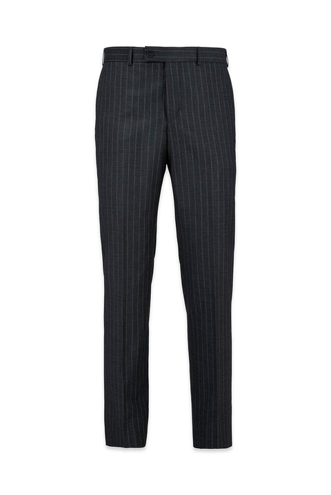 Koyu Füme 7 Drop Slim Fit Dar Kesim Sivri Yaka Çizgili Kruvaze Takım Elbise