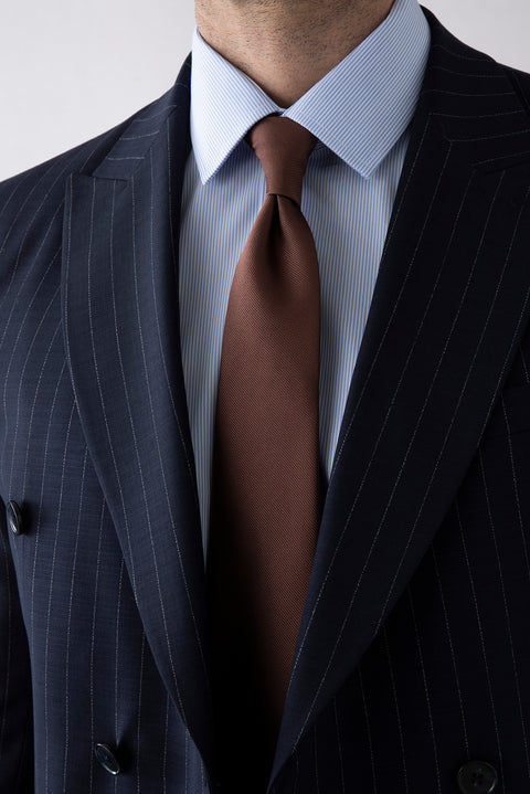 Mid-Navy 6-Drop Regular Fit Standard Cut Pointed Collar Striped Double-Breasted Suit