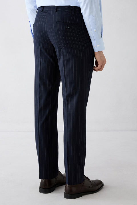 Mid-Navy 6-Drop Regular Fit Standard Cut Pointed Collar Striped Double-Breasted Suit