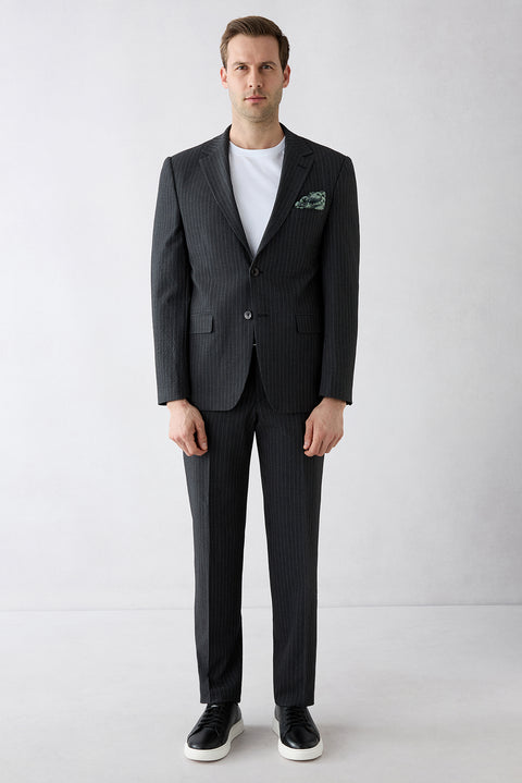 Black 4 Drop Relaxed Fit Mono Lapel Striped Suit