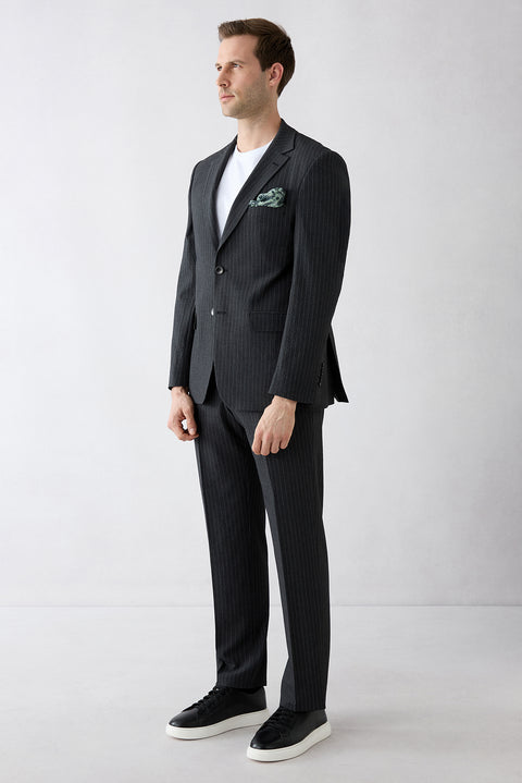 Black 4 Drop Relaxed Fit Mono Lapel Striped Suit