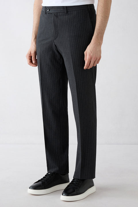 Black 7 Drop Slim Fit Narrow Cut Mono Collar Striped Suit