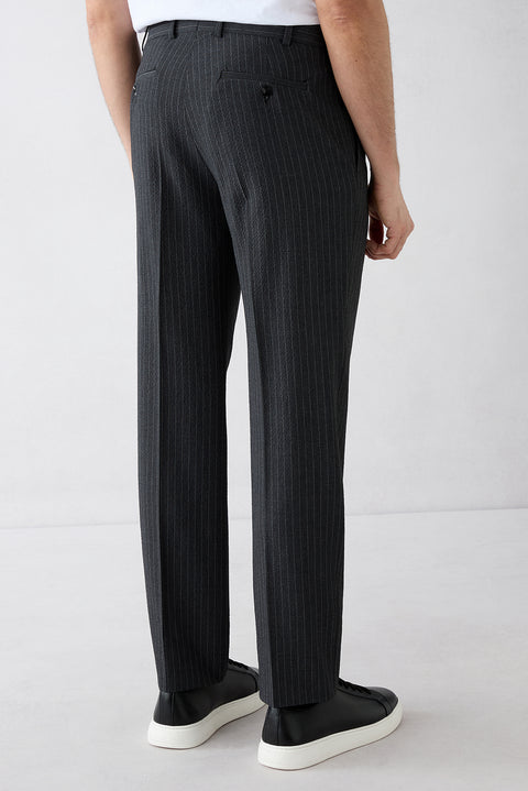 Black 7 Drop Slim Fit Narrow Cut Mono Collar Striped Suit