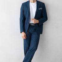 Medium Navy 7 Drop Slim Fit Narrow Cut Mono-Neck Striped Suit