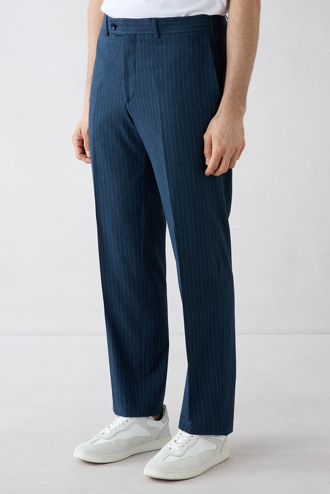 Medium Navy 7 Drop Slim Fit Narrow Cut Mono-Neck Striped Suit