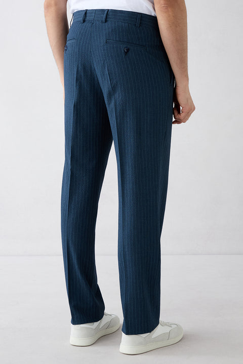 Medium Navy 7 Drop Slim Fit Narrow Cut Mono-Neck Striped Suit