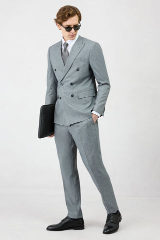  Koyu Füme 7 Drop Super Slim Fit Eksra Dar Kesim Sivri Yaka Beli Lastikli İpli Çizgili Kruvaze Takım Elbise