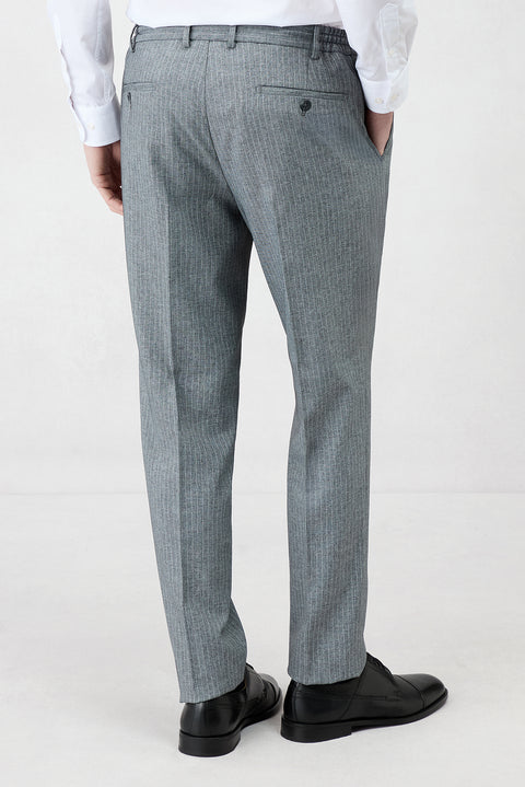 Dark Charcoal Grey 7 Drop Slim Fit Pointed Collar Elasticated Waist Drawstring Striped Double-Breasted Suit
