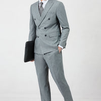 Dark Charcoal Grey 7 Drop Slim Fit Pointed Collar Elasticated Waist Drawstring Striped Double-Breasted Suit