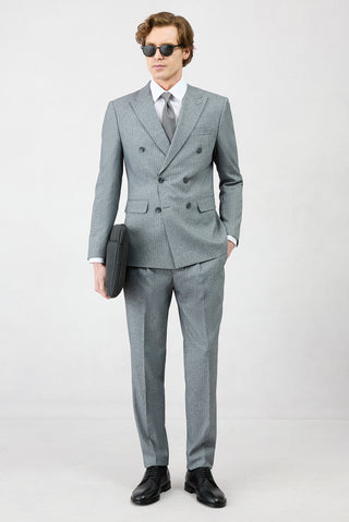  Koyu Füme 7 Drop Super Slim Fit Eksra Dar Kesim Sivri Yaka Beli Lastikli İpli Çizgili Kruvaze Takım Elbise
