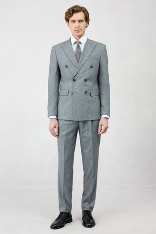  Koyu Füme 7 Drop Super Slim Fit Eksra Dar Kesim Sivri Yaka Beli Lastikli İpli Çizgili Kruvaze Takım Elbise
