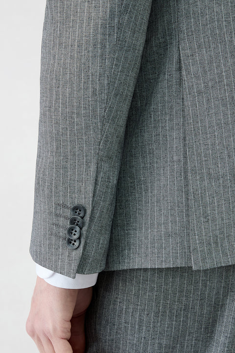 Dark Charcoal 7-Drop Super Slim Fit Extra Narrow Peak Lapel Elasticated Waistband Drawstring Striped Double-Breasted Suit
