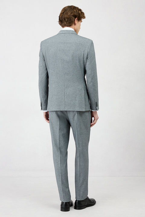 Dark Charcoal Grey 7 Drop Slim Fit Pointed Collar Elasticated Waist Drawstring Striped Double-Breasted Suit
