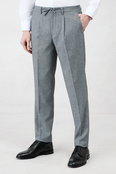 Dark Charcoal Grey 7 Drop Slim Fit Pointed Collar Elasticated Waist Drawstring Striped Double-Breasted Suit