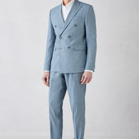 Koyu Mavi  7 Drop Slim Fit Dar Kesim Sivri Yaka Beli Lastikli İpli Çizgili Kruvaze Takım Elbise