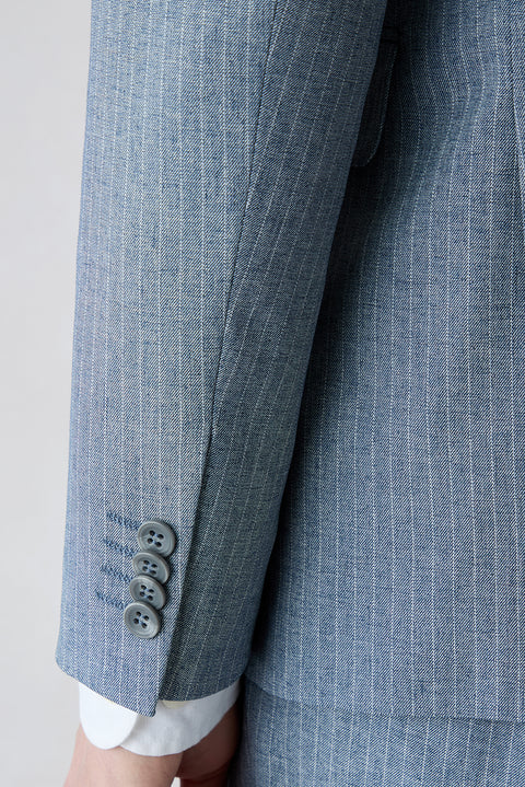 Koyu Mavi  7 Drop Slim Fit Dar Kesim Sivri Yaka Beli Lastikli İpli Çizgili Kruvaze Takım Elbise