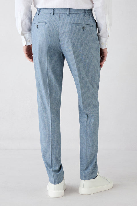 Dark Blue 7 Drop Super Slim Fit Extra Narrow Lapel Elastic Waist Drawstring Striped Double-Breasted Suit