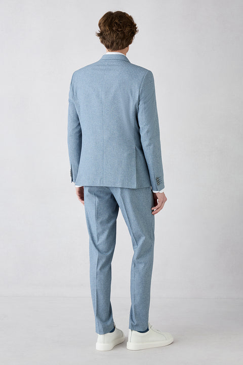 Dark Blue 7 Drop Super Slim Fit Extra Narrow Lapel Elastic Waist Drawstring Striped Double-Breasted Suit