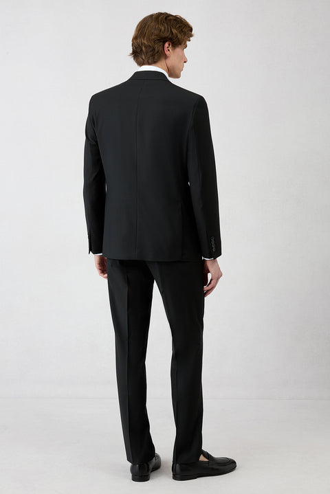 Black 6 Drop Regular Fit Standard Cut Mono Collar Stretch Suit