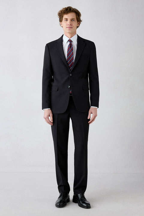 Black 7-Drop Slim Fit Narrow Notch Lapel Stretch Suit