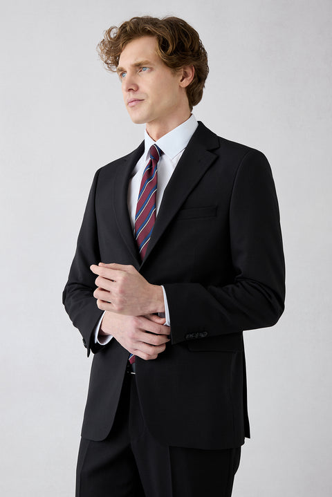 Black 7-Drop Slim Fit Narrow Notch Lapel Stretch Suit