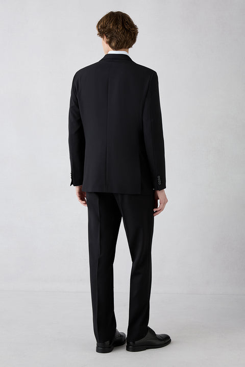 Black 7-Drop Slim Fit Narrow Notch Lapel Stretch Suit