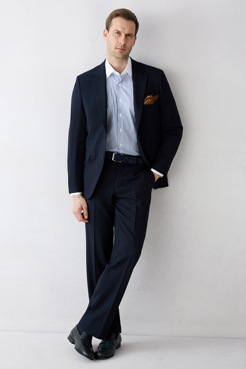 Dark Navy 4-Drop Relaxed Fit Shawl Lapel Stretch Suit