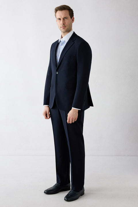 Dark Navy 4-Drop Relaxed Fit Shawl Lapel Stretch Suit