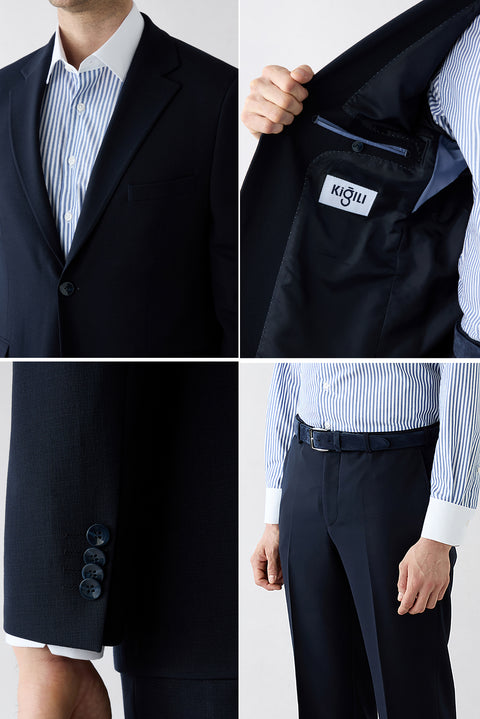 Dark Navy 4-Drop Relaxed Fit Shawl Lapel Stretch Suit