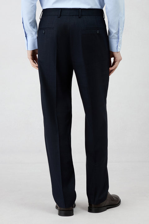 Dark Navy 4-Drop Relaxed Fit Shawl Lapel Plaid Stretchy Tracksuit