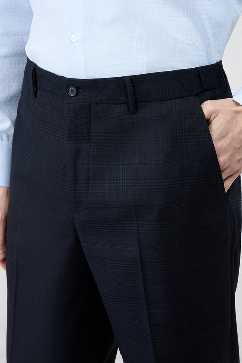 Dark Navy 4-Drop Relaxed Fit Shawl Lapel Plaid Stretchy Tracksuit