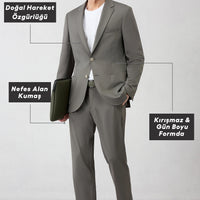Açık Füme Techno-Line 7 Drop Super Slim Fit Eksra Dar Kesim Beli Lastikli Esnek Çantalı Takım Elbise