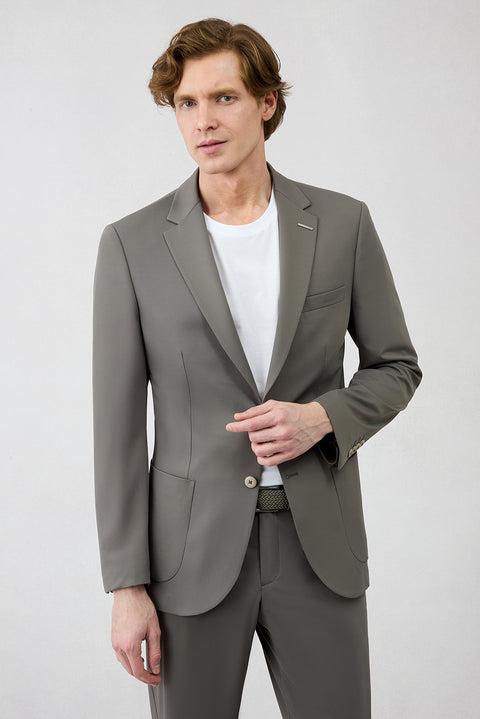 Açık Füme Techno-Line 7 Drop Super Slim Fit Eksra Dar Kesim Beli Lastikli Esnek Çantalı Takım Elbise