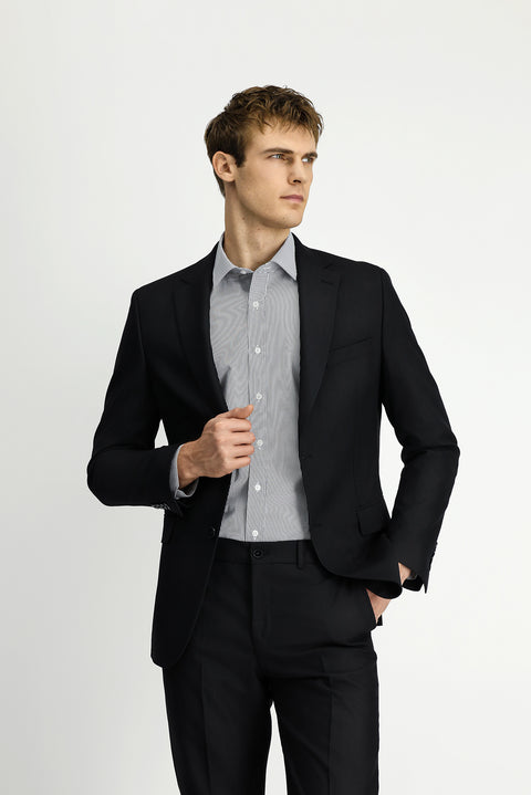 Black 6-Drop Regular Fit Standard Cut Wool Traveller Suit with Bag
