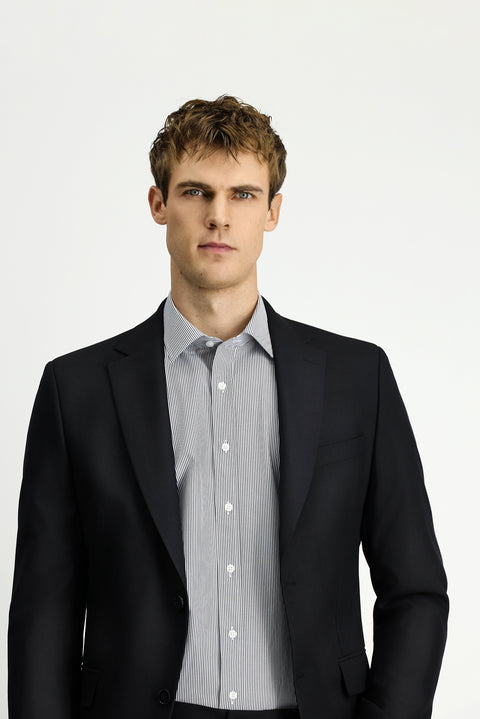 Black 6-Drop Regular Fit Standard Cut Wool Traveller Suit with Bag