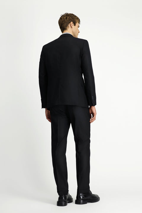 Black 6-Drop Regular Fit Standard Cut Wool Traveller Suit with Bag